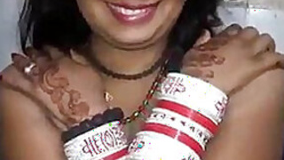 Newlywed Desi Bhabi with pink pinched fingers exposed by husband
