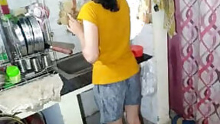 Desi Savitha fucked by her lover in the kitchen hard