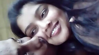 Desi girl giving kissing blowjob to lover