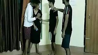 Three guys fuck their girlfriend in a threesome