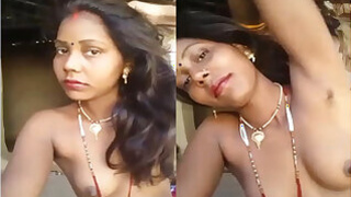 Desi's wife is showing her tits and pussy